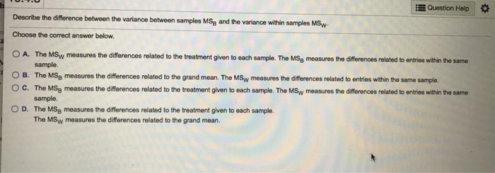 Describe the difference between the variance between samples MSB and the variance-example-1