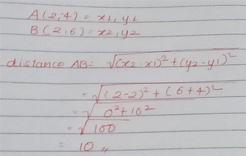 What are the distances between the two points (2,-4) , (2,6)-example-1