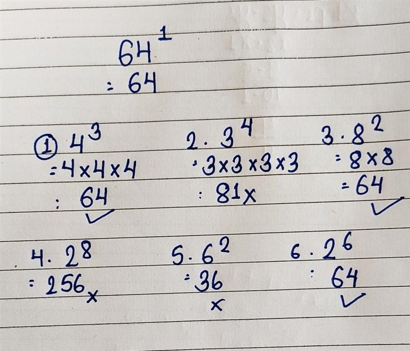 Which expressions are equivalent to 64^1Check all that apply-example-1