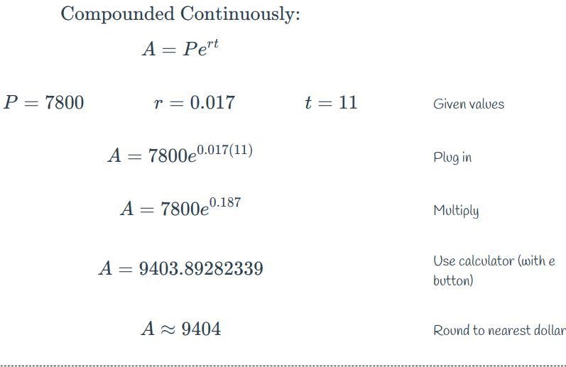 Parker invested $7,800 in an account paying an interest rate of 1.7% compounded continuously-example-1