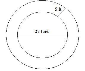 Jeanine’s swimming pool has a diameter of 27 feet. Surrounding the pool is a deck-example-1