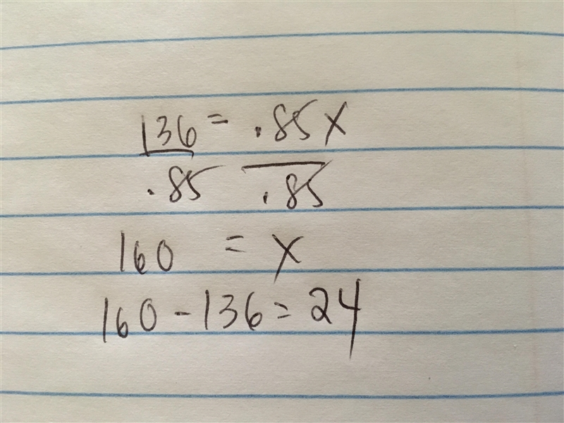 If 136 students represent 85% of those surveyed who said that math was their favorite-example-1