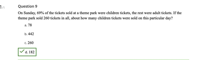 On Sunday, 69% of the tickets sold at a theme park were children tickets, the rest-example-1