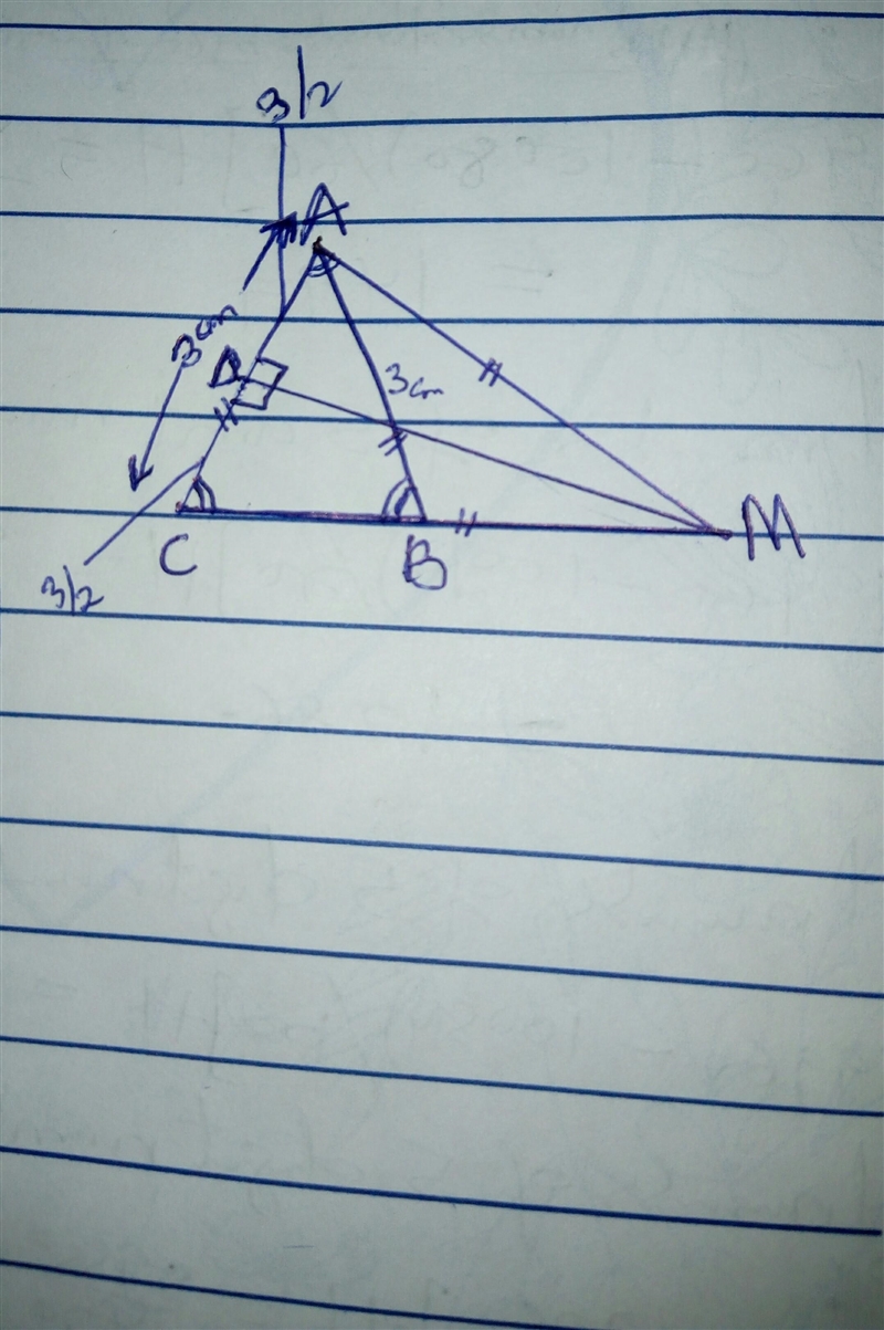 Fie triunghiul ABC isoscel cu AB=AC=3 cm daca mediatoarea laturi AC intersectat cu-example-1