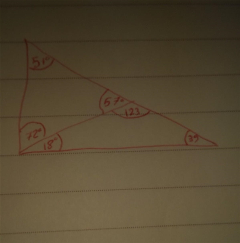 Find all the missing angles: 57 72 3 4 72 51 57 123 18 39 Column 7 Measure of angle-example-1