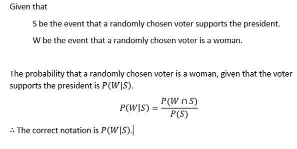 Let S be the event that a randomly chosen voter supports the president. Let W be the-example-1