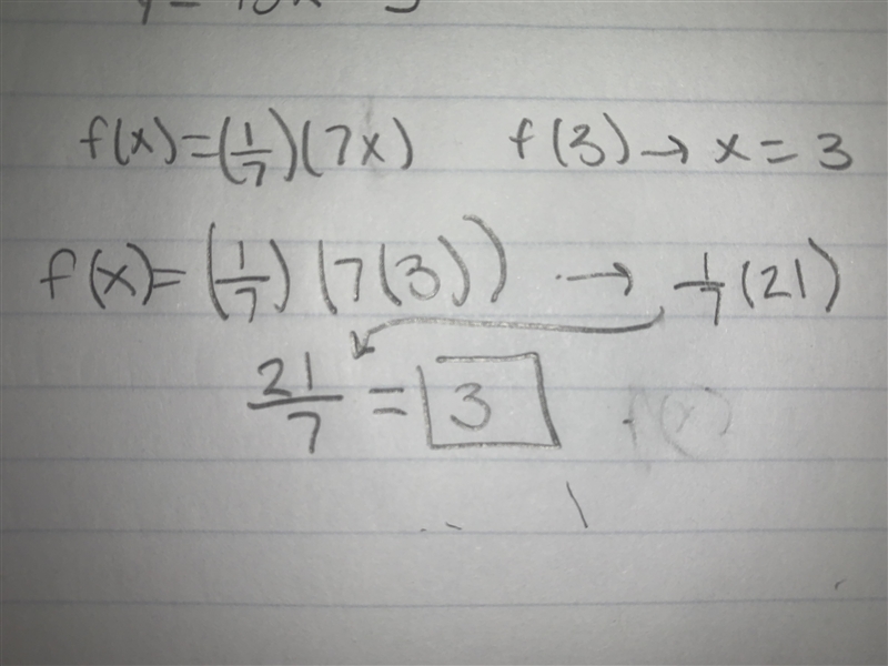 If f(x) = (1\7)(7x), what is f(3)?-example-1