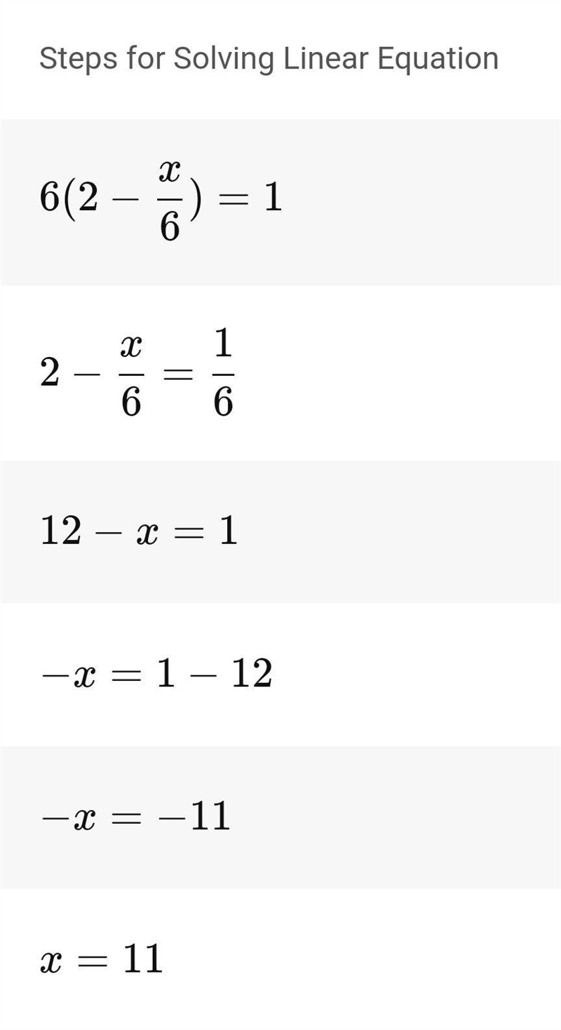 Plz helppp 6(2 - x/6) = 1-example-1