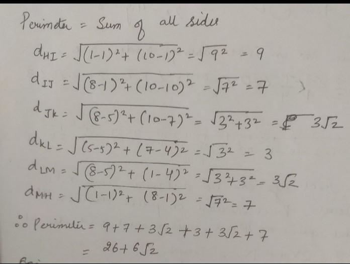 Find the area and perimeter of the polygon with vertices at H(1, 1), I(10, 1), J(10, 8), K-example-1