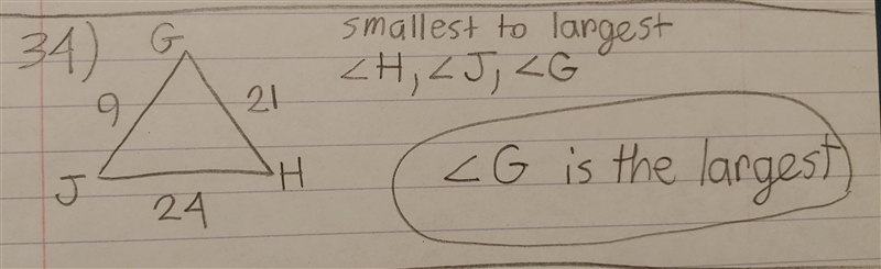 In GHJ, GH = 21 inches, HJ = 24 inches, and GJ = 9 inches. Which statement is true-example-1