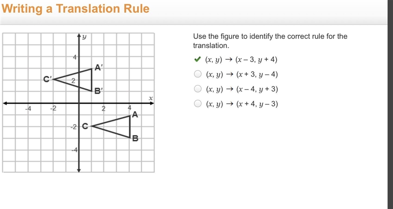 On a coordinate plane, triangle A B C is shifted 4 units up and 3 units to the left-example-1