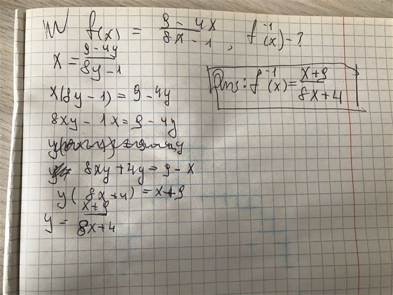 F(x) 9 - 4x 8x - 1 INVERSE??-example-1