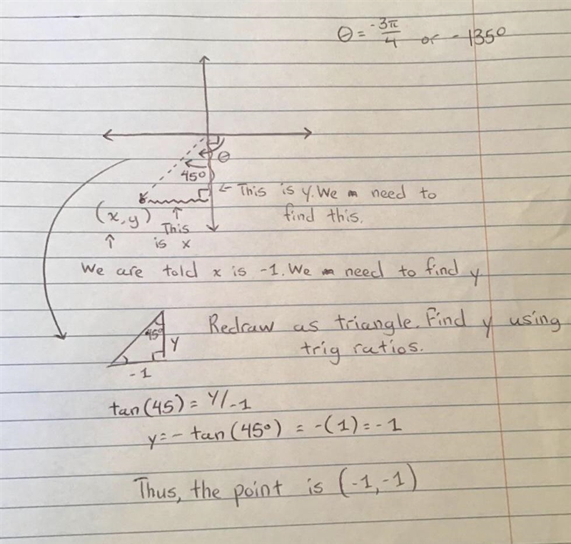 Find the point on the terminal side of θ = negative three pi divided by four that-example-1