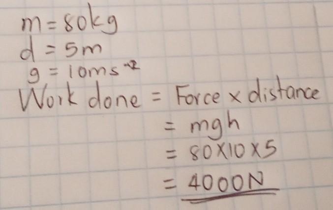 A body of mass 80kg was lifted vertically through a distance of 5.0 metres. Calculate-example-1