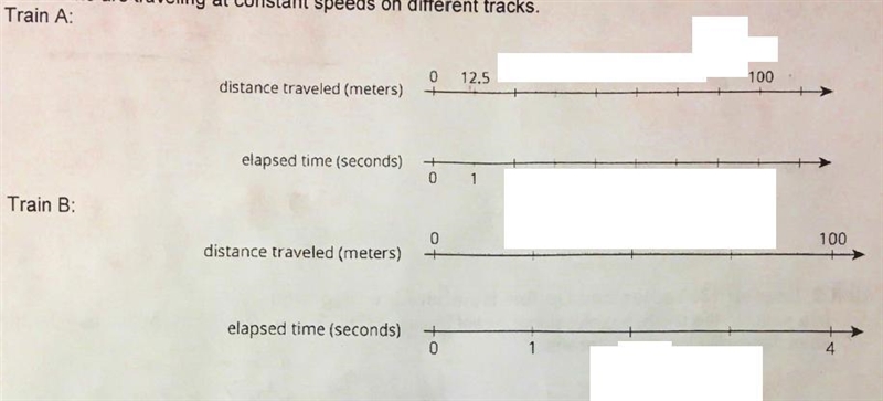 Two trains are traveling at constant speeds on different tracks. Train A: Train B-example-1