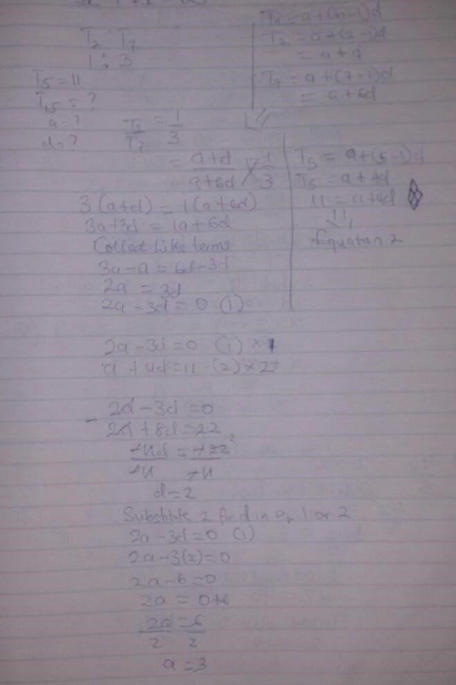 1. In an AP, the ratio of the 2nd term to the 7th term is 1/3. If the 5th term is-example-1