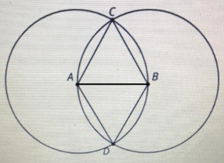 The diagram is a straightedge and compass construction. A is the center of one circle-example-1