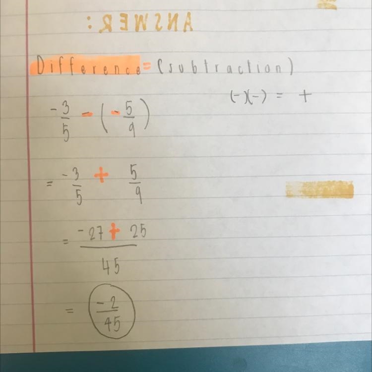 Find the difference of -3/5 - (-5/9) 20 points y'all thanks -Throckmorton-example-1