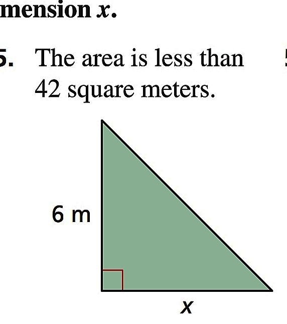 Write an inequality that represents the missing dimension x . The area is less than-example-1