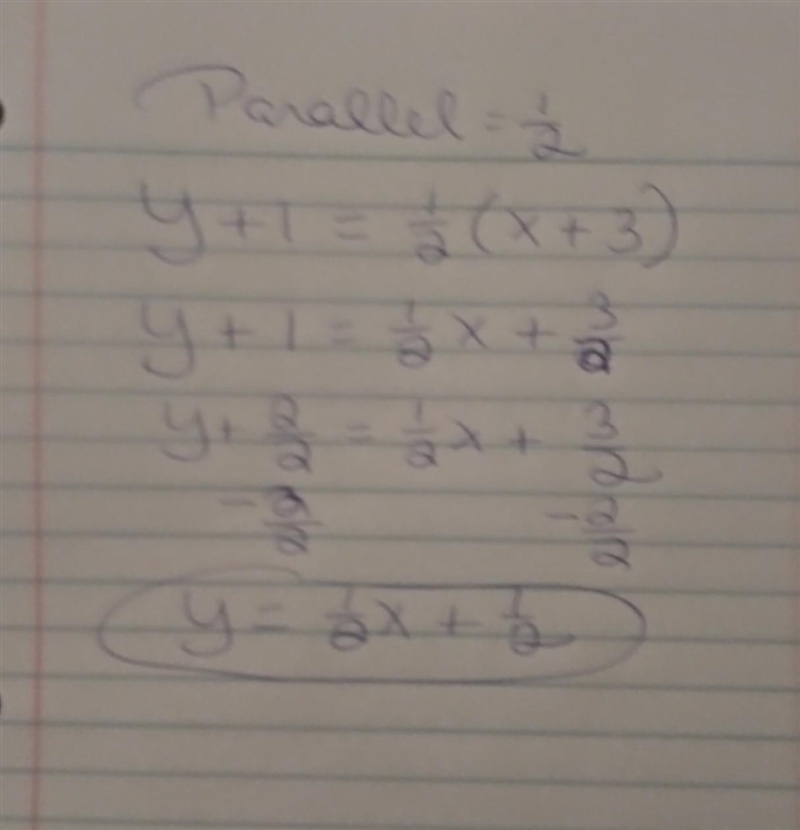 Find the equation for the line that passes through the point (−3,−1) and that is parallel-example-1