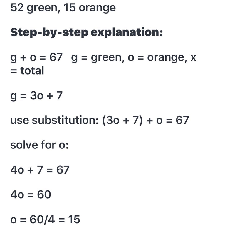 A box contains orange balls and green balls. The number of green balls is six more-example-1