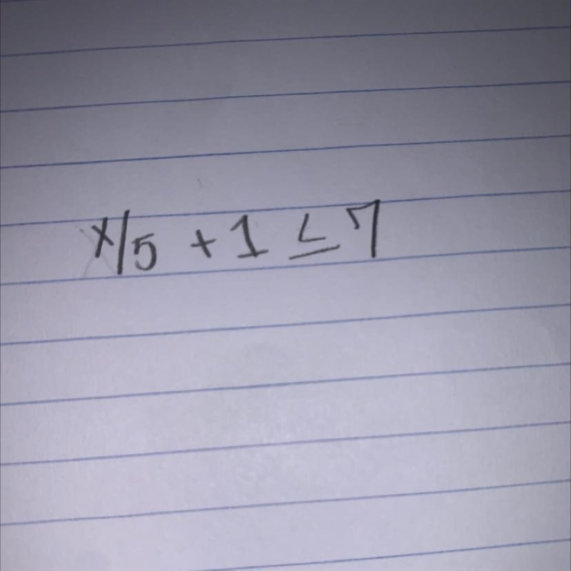 The quotient of a number and -5 increased by one is at most7-example-1