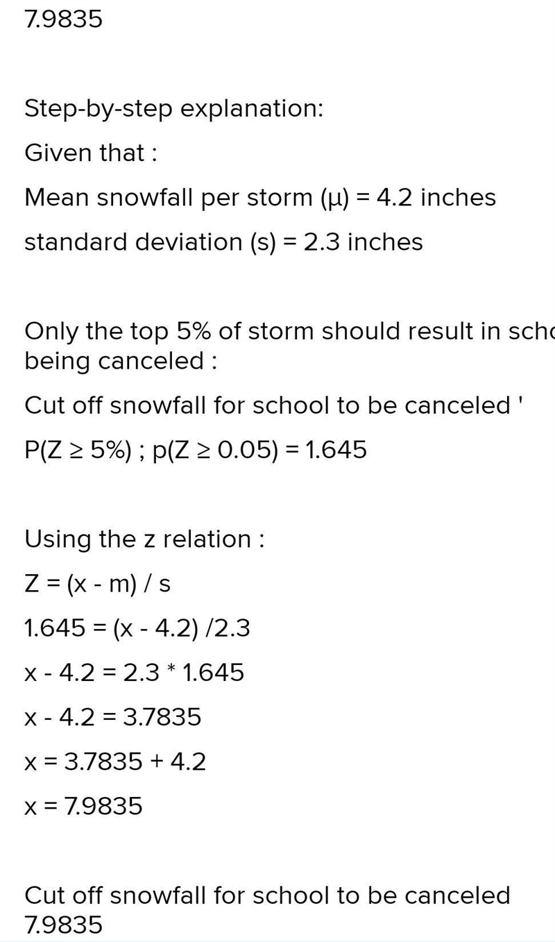 Suppose that the amount of snowfall per storm in Lincoln is normally distributed with-example-1