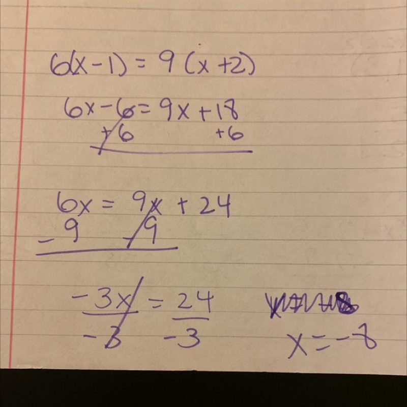 6(x-1)=9(x+2) what's the answer?-example-1