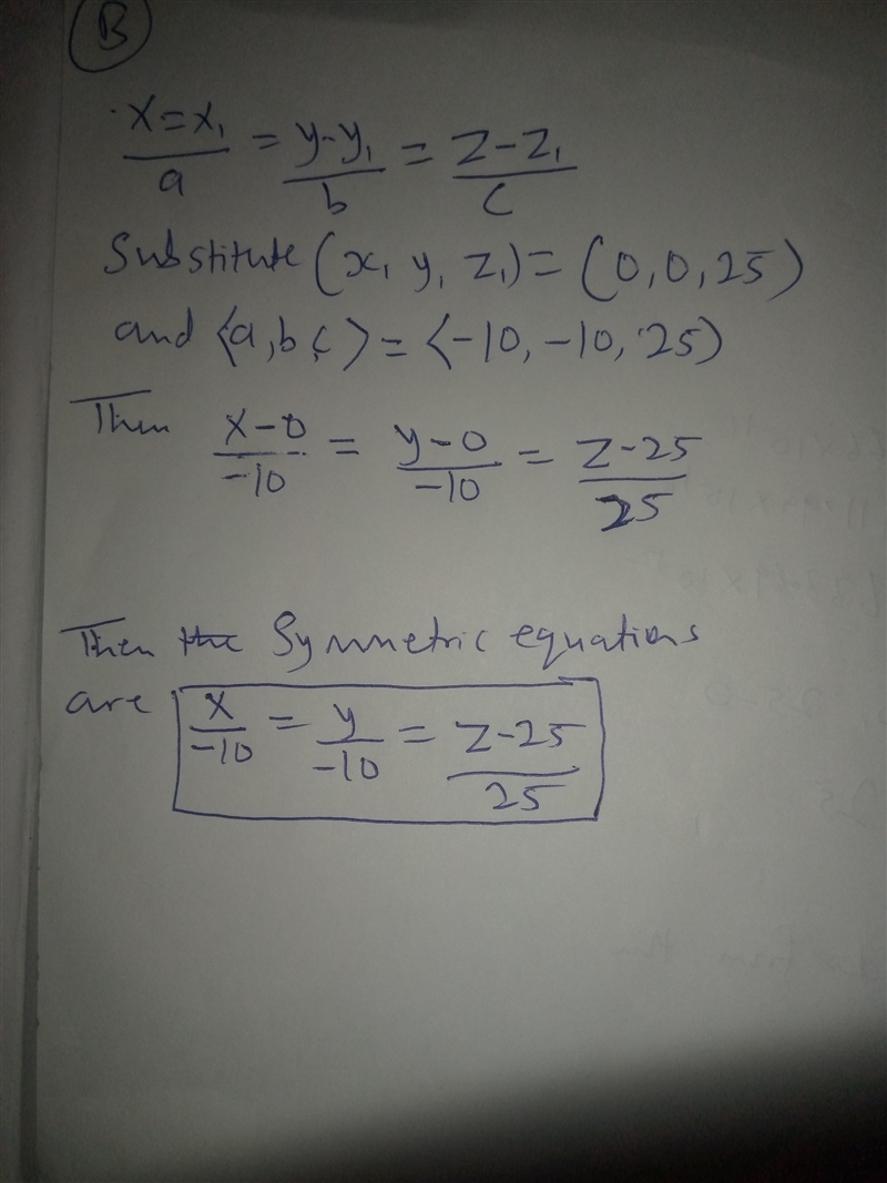 Find sets of parametric equations and symmetric equations of the line that passes-example-1