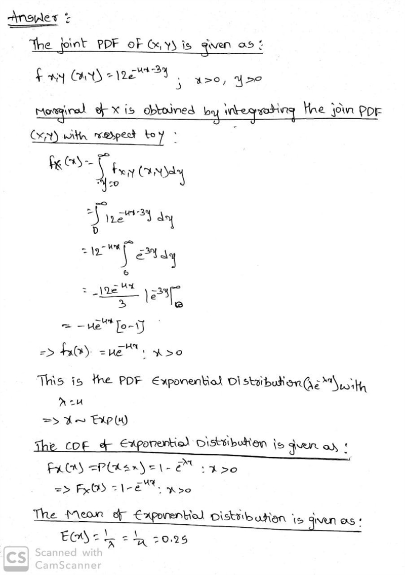 Let the joint pdf of X andY be f(x,y) = 12e−4x−3y , x > 0, y > 0. a. Find the-example-1