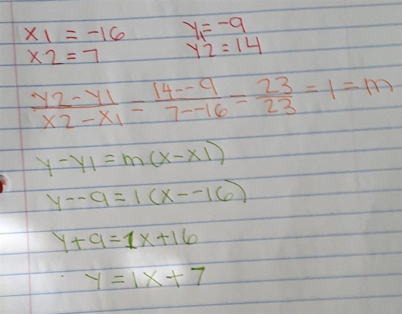 What is the slope of the line that runs through points (-16, -9) and (7, 14)?  Write-example-1