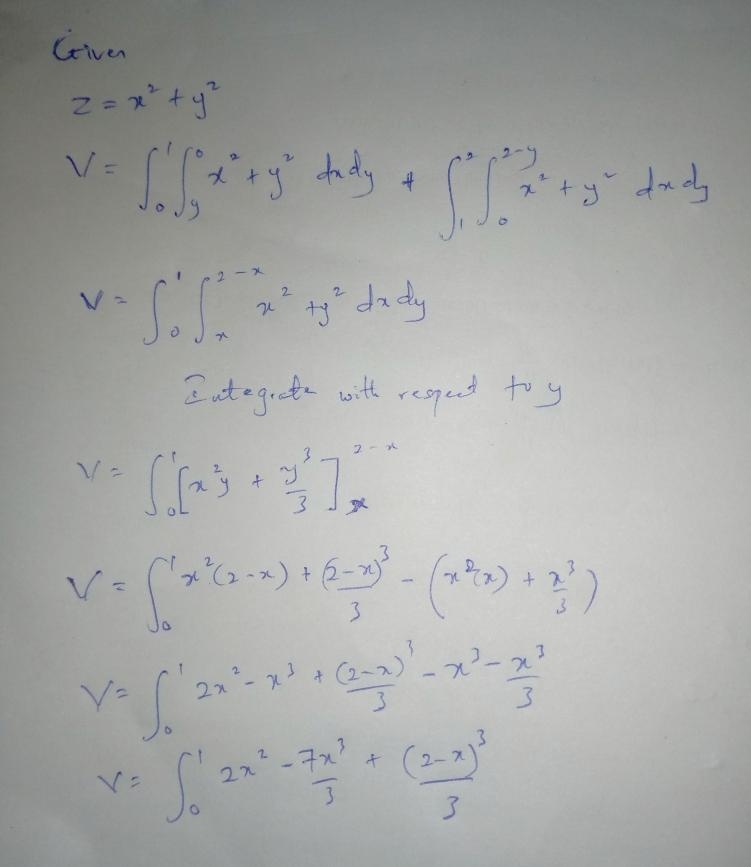 A solid right​ (noncircular) cylinder has its base R in the​ xy-plane and is bounded-example-3