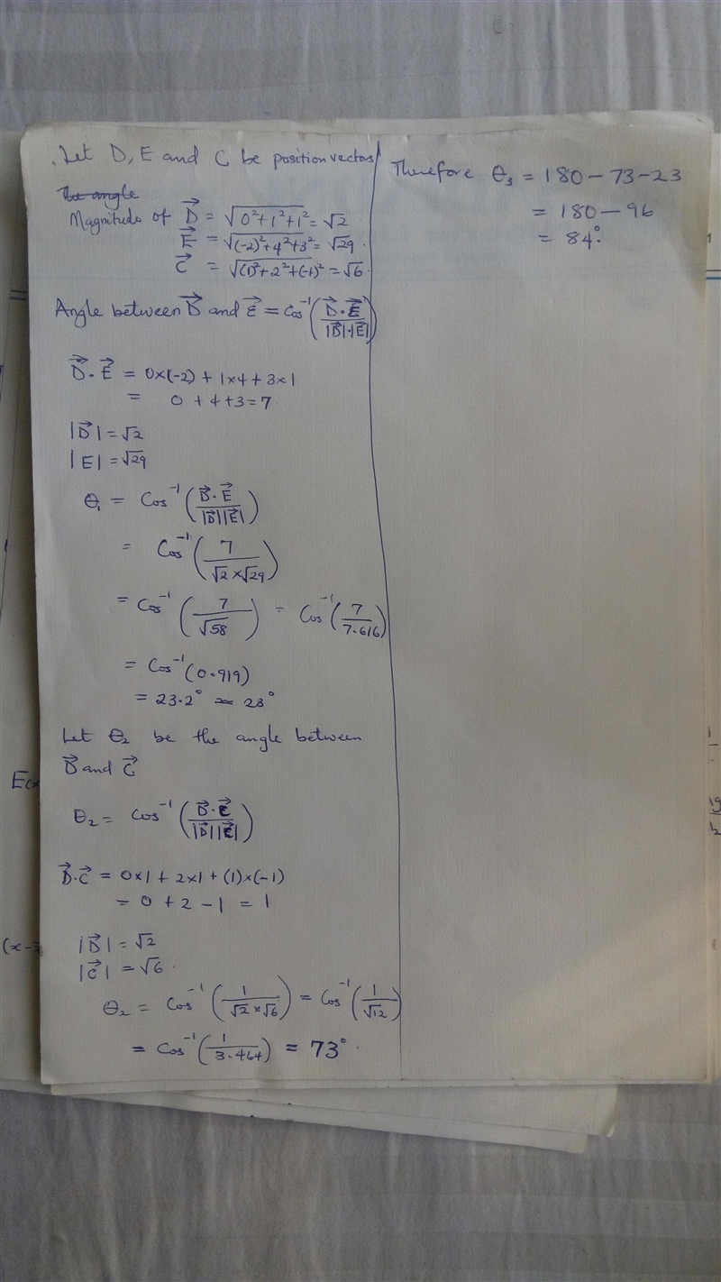 Find, corrrect to the nearest degree, the three angles of the triangle with the given-example-1