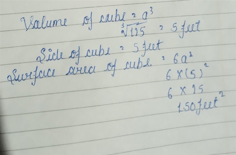 The volume of this cube is 125 cubic feet. What is the surface area of this cube?-example-1