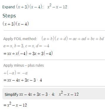 Multiply (x + 3)(x-4) What is the middle term in the simplified product-example-1