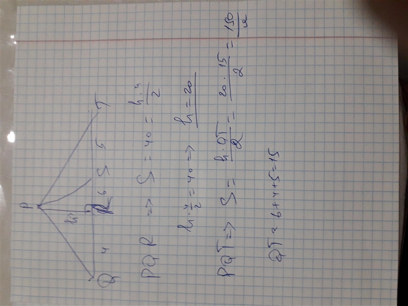 In the diagram above, if the areas of triangle PQR is 40cm² find the area of triangle-example-1