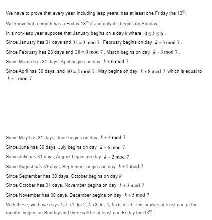 Using modular arithmetic, prove that every year (including leapyears) has at least-example-1