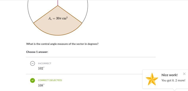 A sector with an area of \goldE{140\pi\,\text{cm}^2}140πcm 2 start color #a75a05, 140, pi-example-1