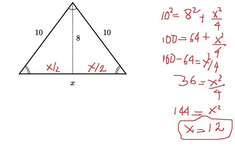 Find the value of x in the isosceles triangle shown below.-example-1