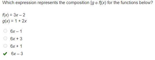 Which expression represents the composition [g o f](x) for the functions below? f-example-1