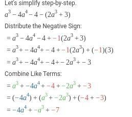 Simplify: a^3 - 4a^2 - 5 - (2a^3 + 3)-example-1