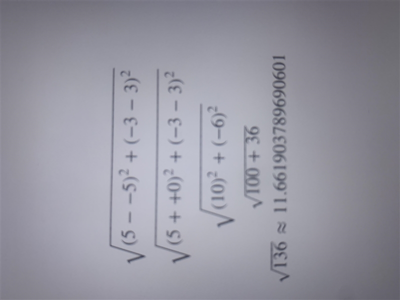 What the answer Distance between two points (-5,5) and (3,-3)-example-1