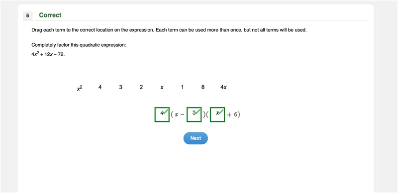 Completely factor this quadratic expression: 4x2 + 12x − 72.-example-1