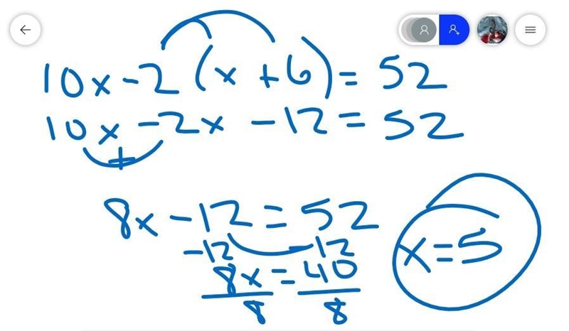 What is 10x-2(x+6)=52 ?-example-1