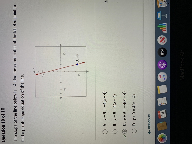 The slope of the line below is -4. Use the coordinates of the labeled point to find-example-1