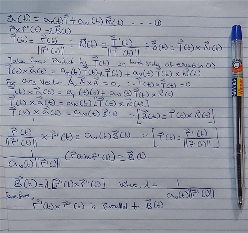 Let C be a smooth curve with parametrization r(t). We know from class that at time-example-1