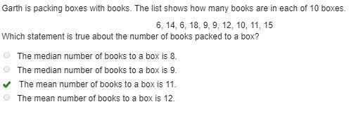 Garth is packing boxes with books. The list shows how many books are in each of 10 boxes-example-1