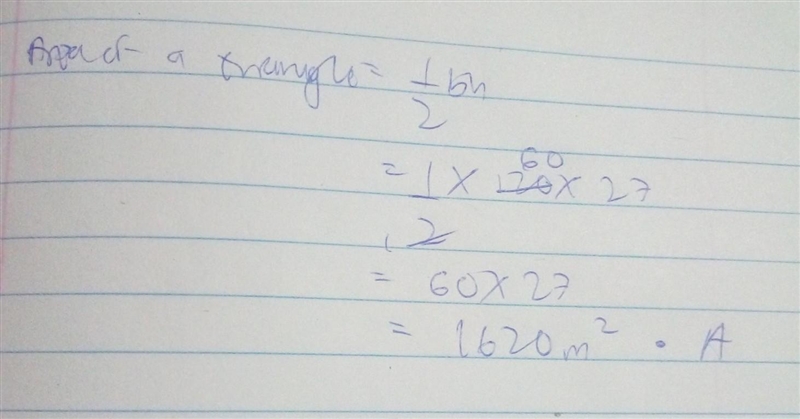 1.20 m Find the area of the triangle, à 1620 sg, m b. 3240 sq, m C, 4087 sq, m d. 980 sqm-example-1