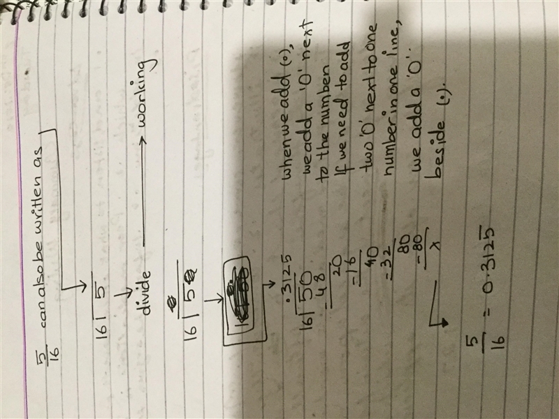 How to Convert 5 over 16 to decimal​-example-1