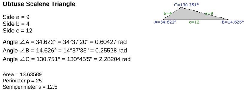 What is the area of the triangle? 9 4 12-example-1